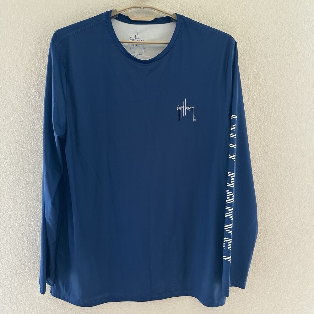 Guy Harvey Mens Blue Big Game Performance Shirt XL Marlin Fish Ocean Boating